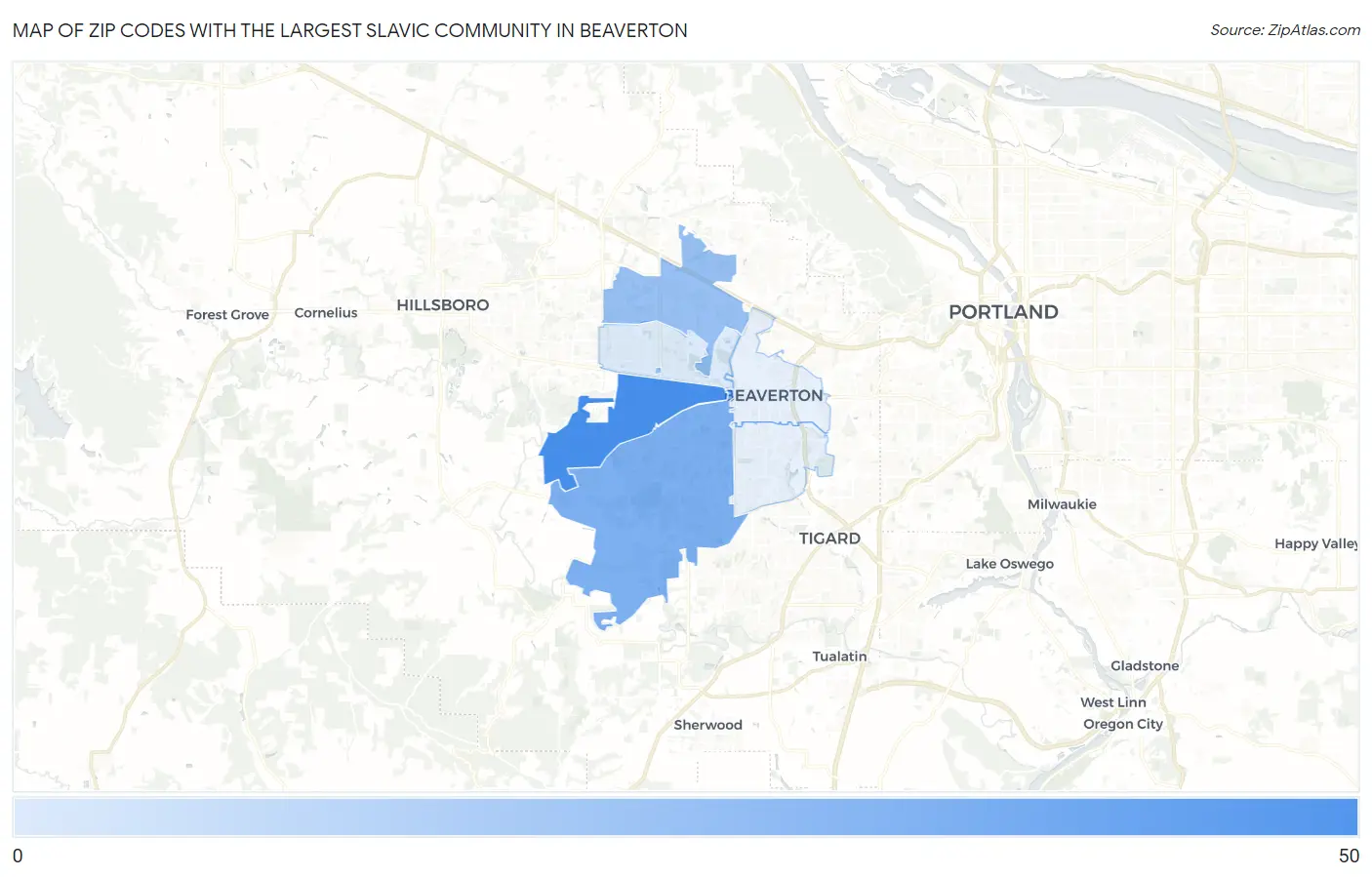 Zip Codes with the Largest Slavic Community in Beaverton Map