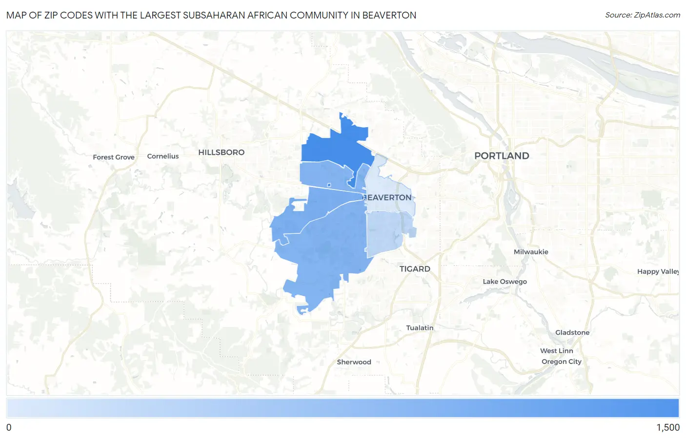 Zip Codes with the Largest Subsaharan African Community in Beaverton Map
