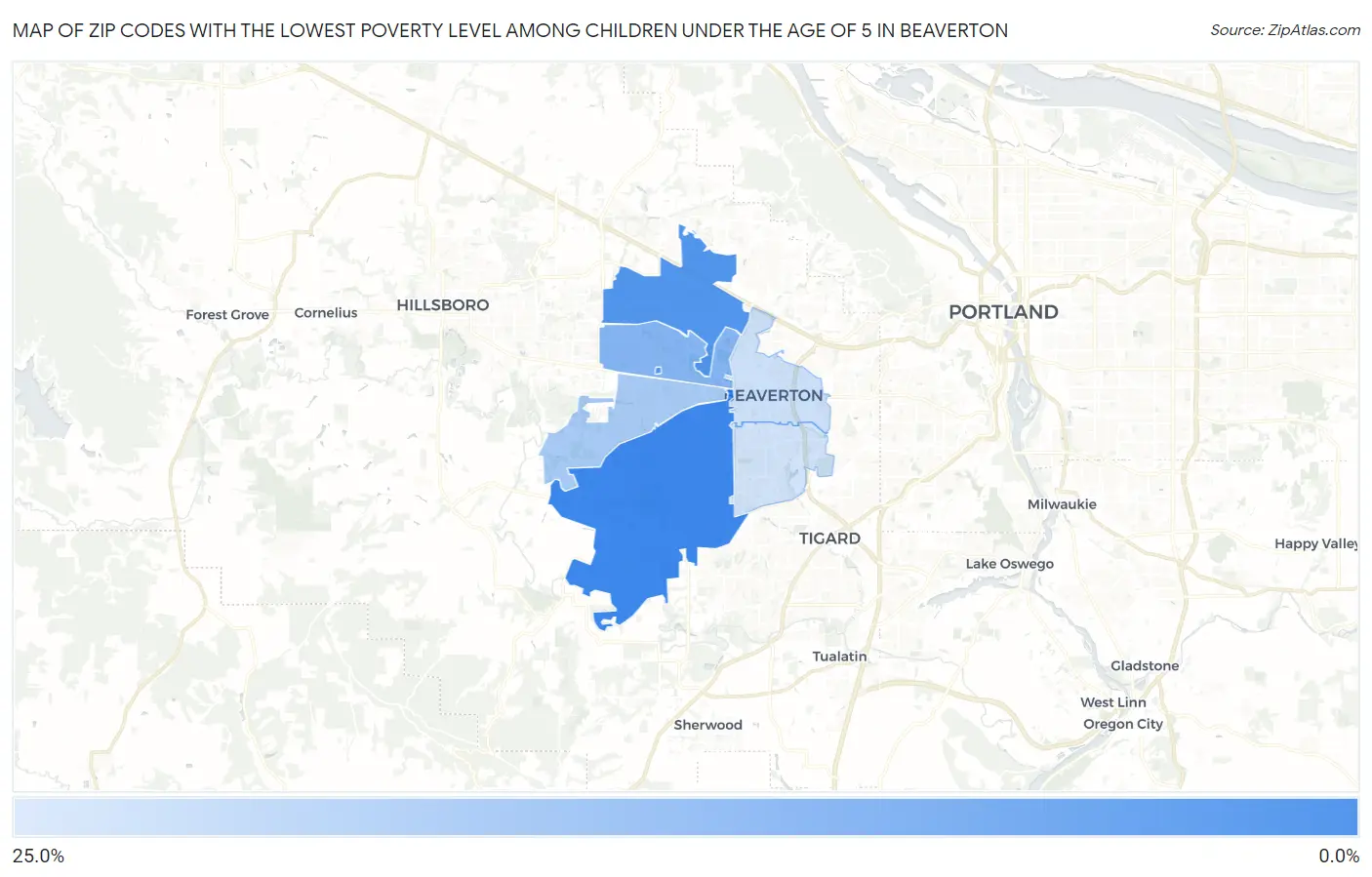 Zip Codes with the Lowest Poverty Level Among Children Under the Age of 5 in Beaverton Map