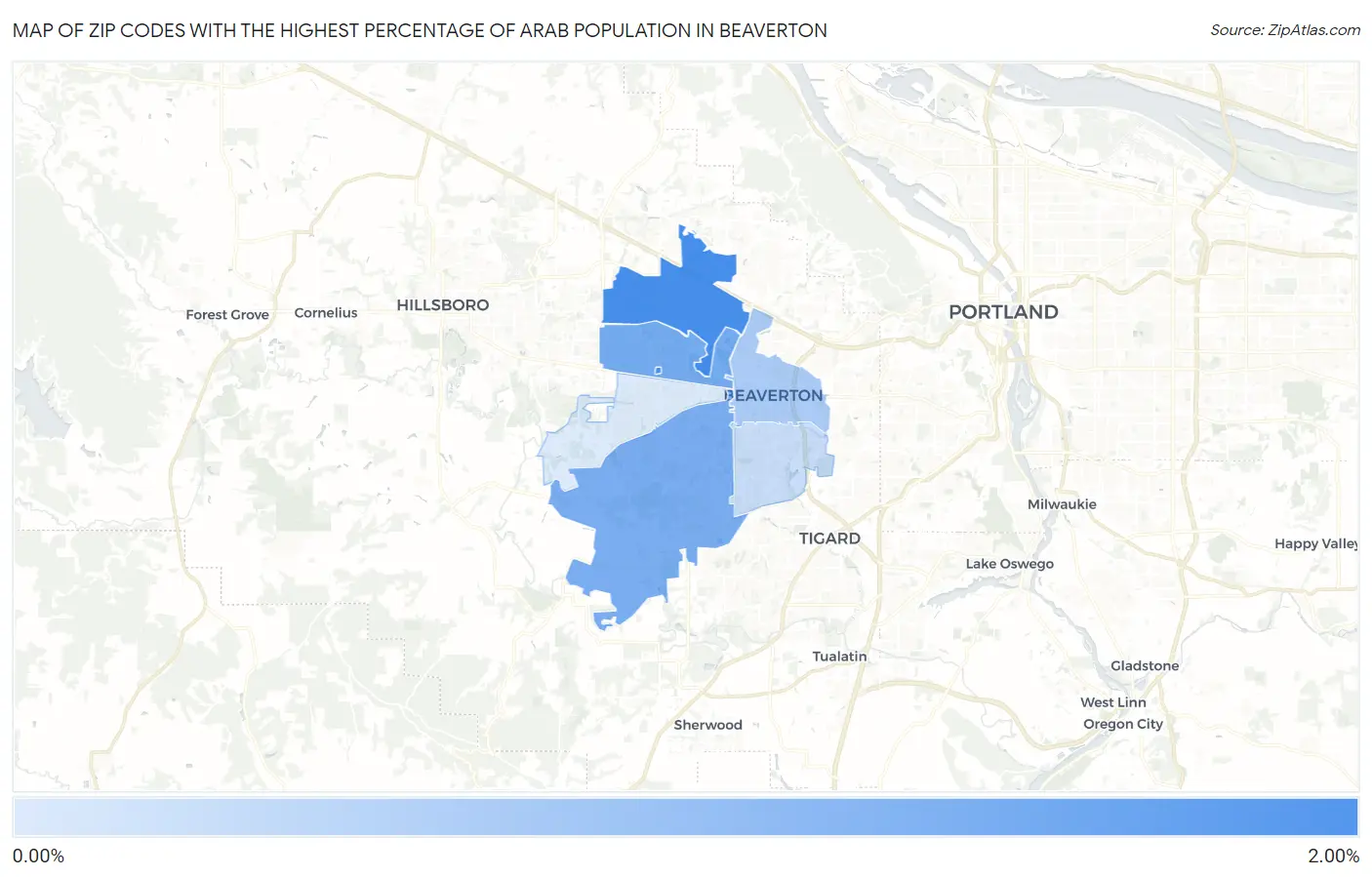 Zip Codes with the Highest Percentage of Arab Population in Beaverton Map