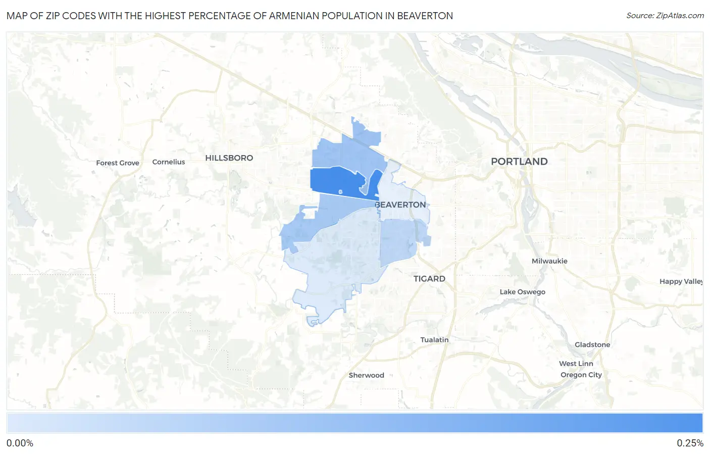 Zip Codes with the Highest Percentage of Armenian Population in Beaverton Map