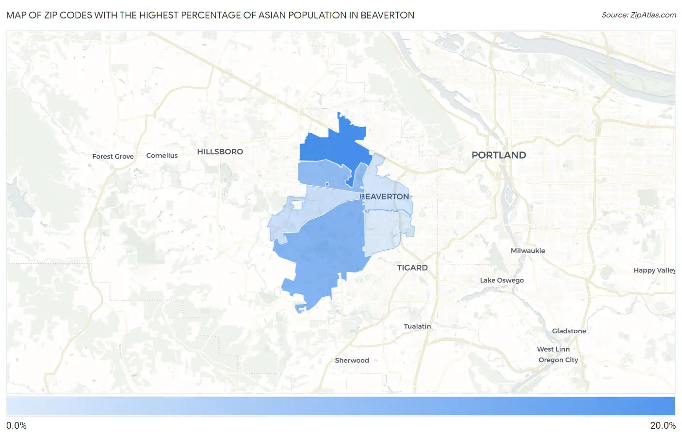 Zip Codes with the Highest Percentage of Asian Population in Beaverton Map