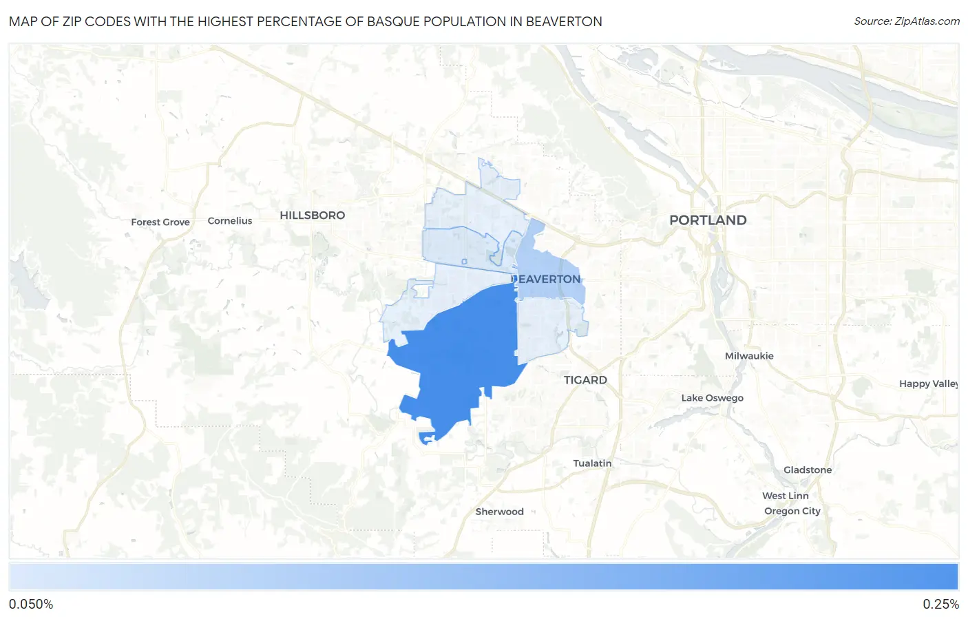Zip Codes with the Highest Percentage of Basque Population in Beaverton Map