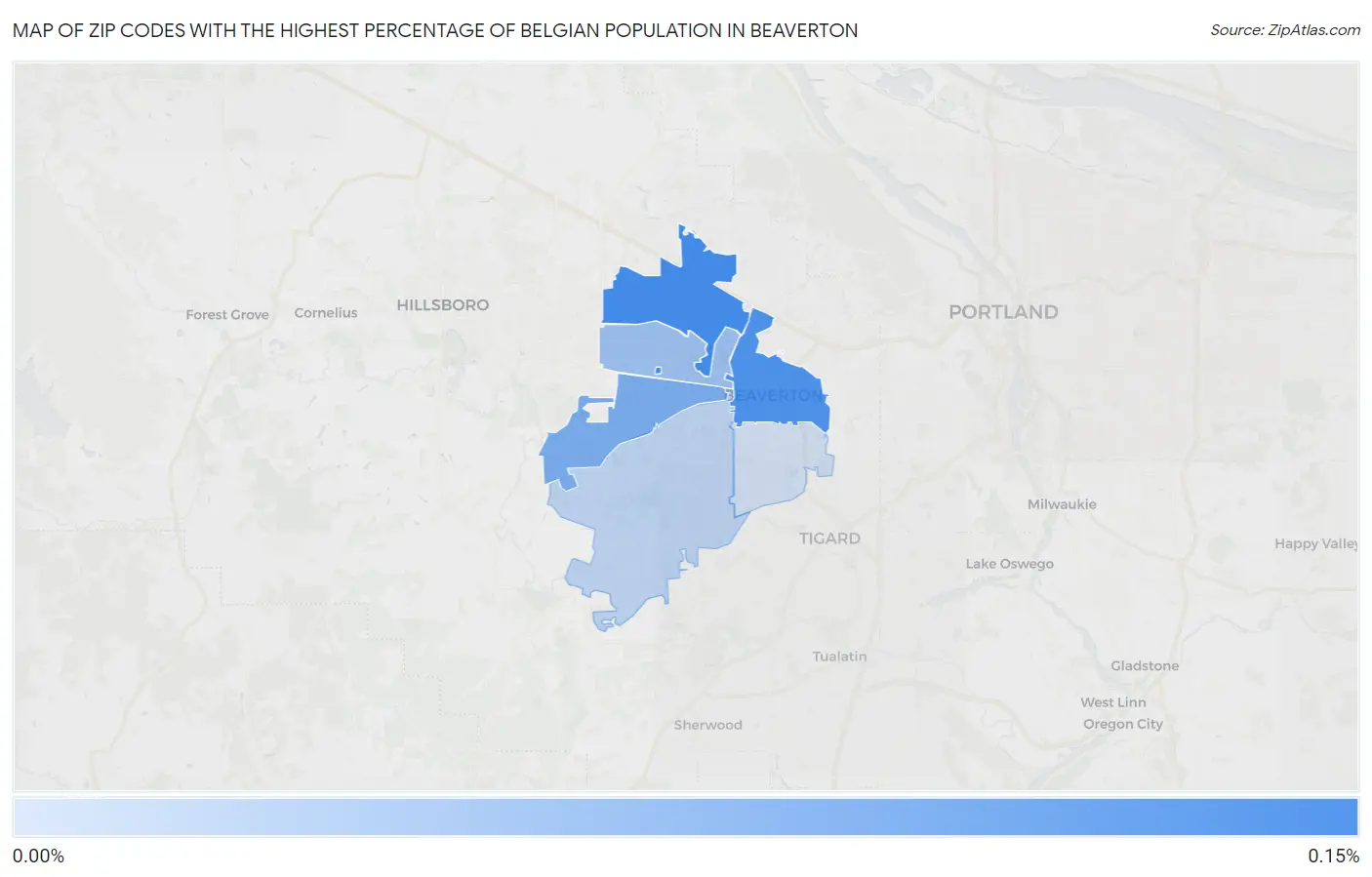 Zip Codes with the Highest Percentage of Belgian Population in Beaverton Map