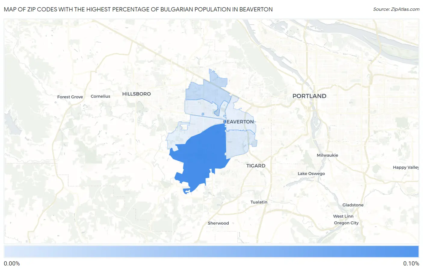 Zip Codes with the Highest Percentage of Bulgarian Population in Beaverton Map