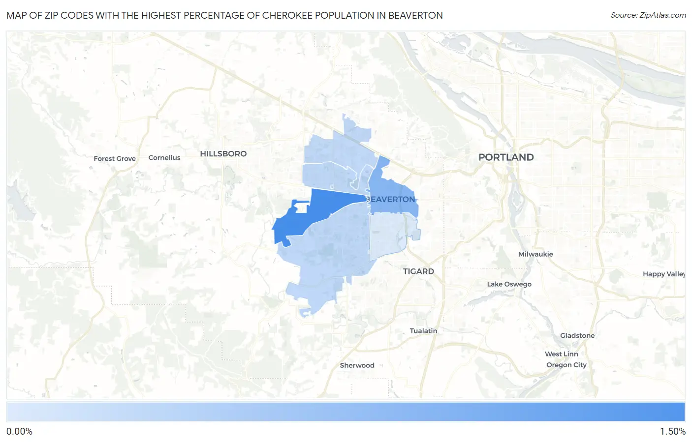 Zip Codes with the Highest Percentage of Cherokee Population in Beaverton Map