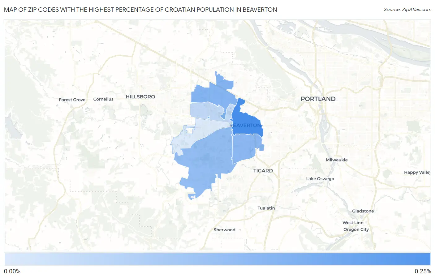Zip Codes with the Highest Percentage of Croatian Population in Beaverton Map