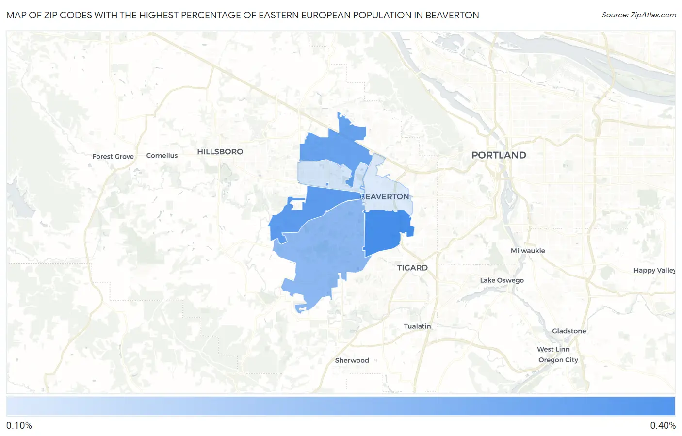 Zip Codes with the Highest Percentage of Eastern European Population in Beaverton Map