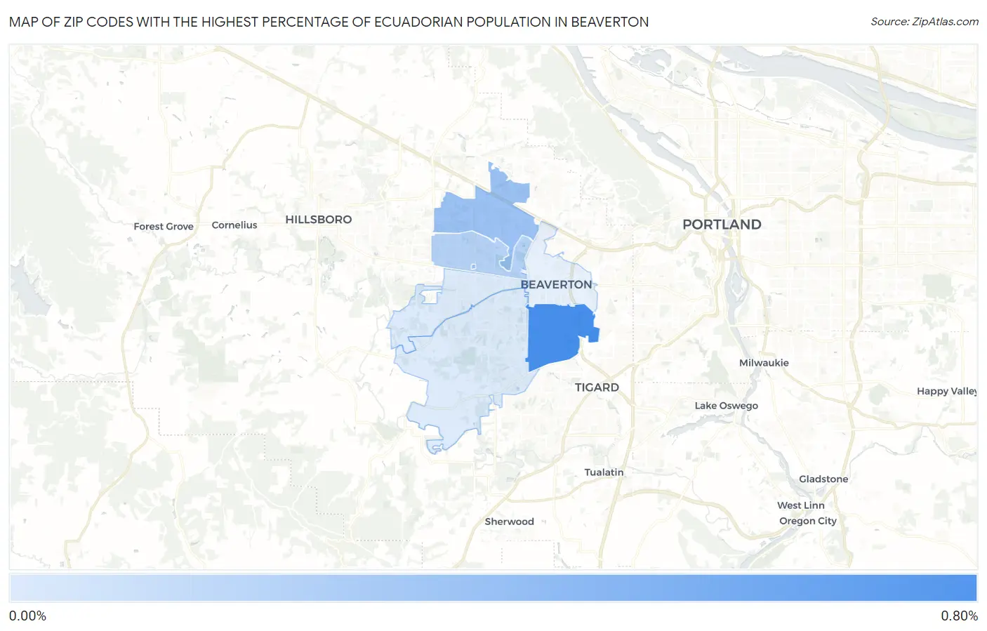 Zip Codes with the Highest Percentage of Ecuadorian Population in Beaverton Map