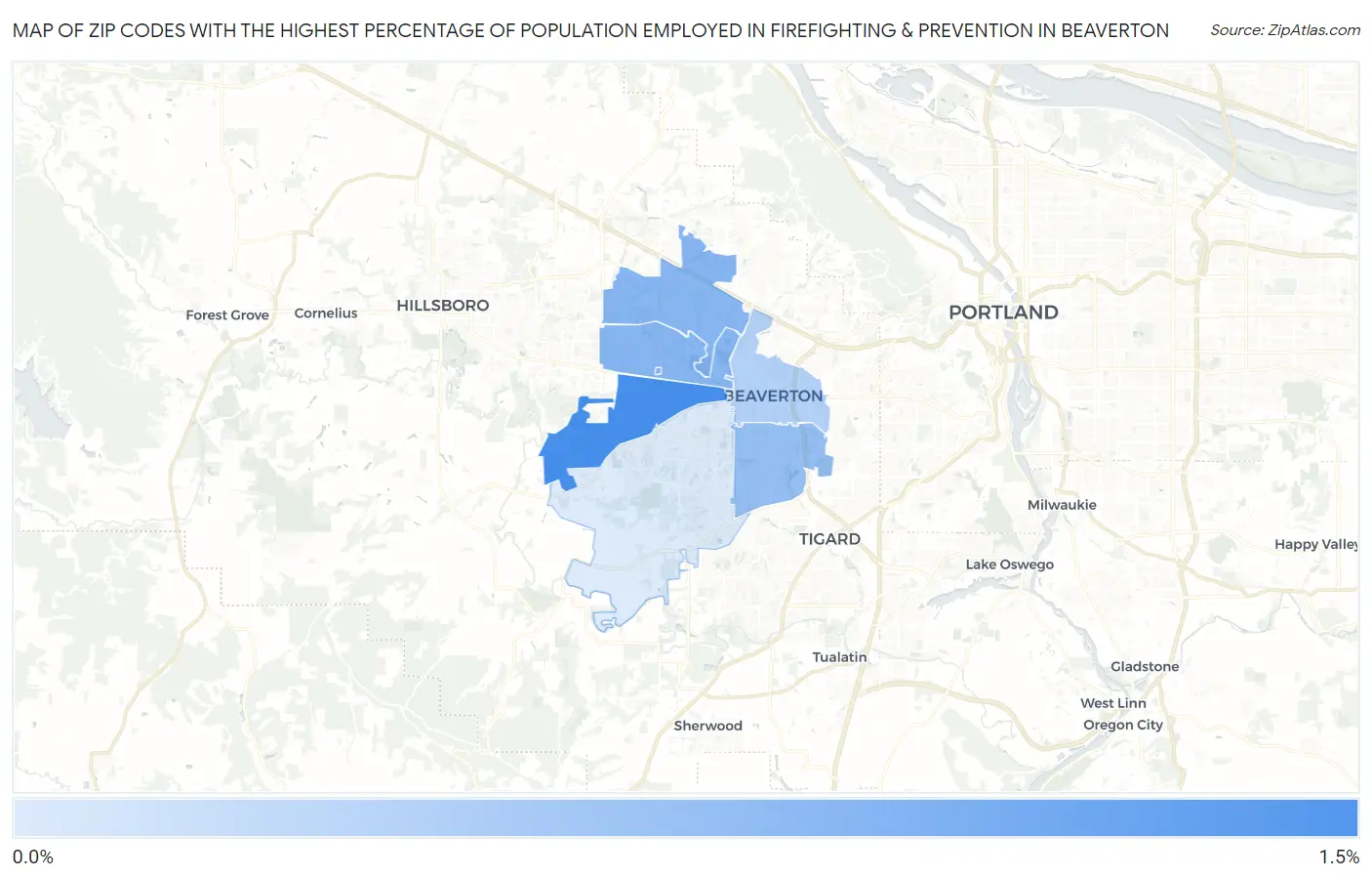 Zip Codes with the Highest Percentage of Population Employed in Firefighting & Prevention in Beaverton Map
