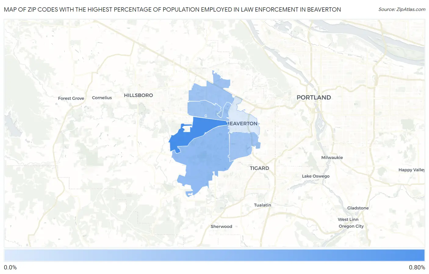 Zip Codes with the Highest Percentage of Population Employed in Law Enforcement in Beaverton Map
