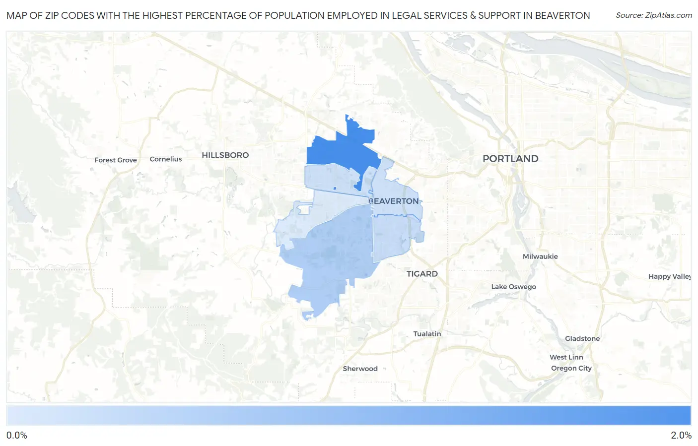 Zip Codes with the Highest Percentage of Population Employed in Legal Services & Support in Beaverton Map