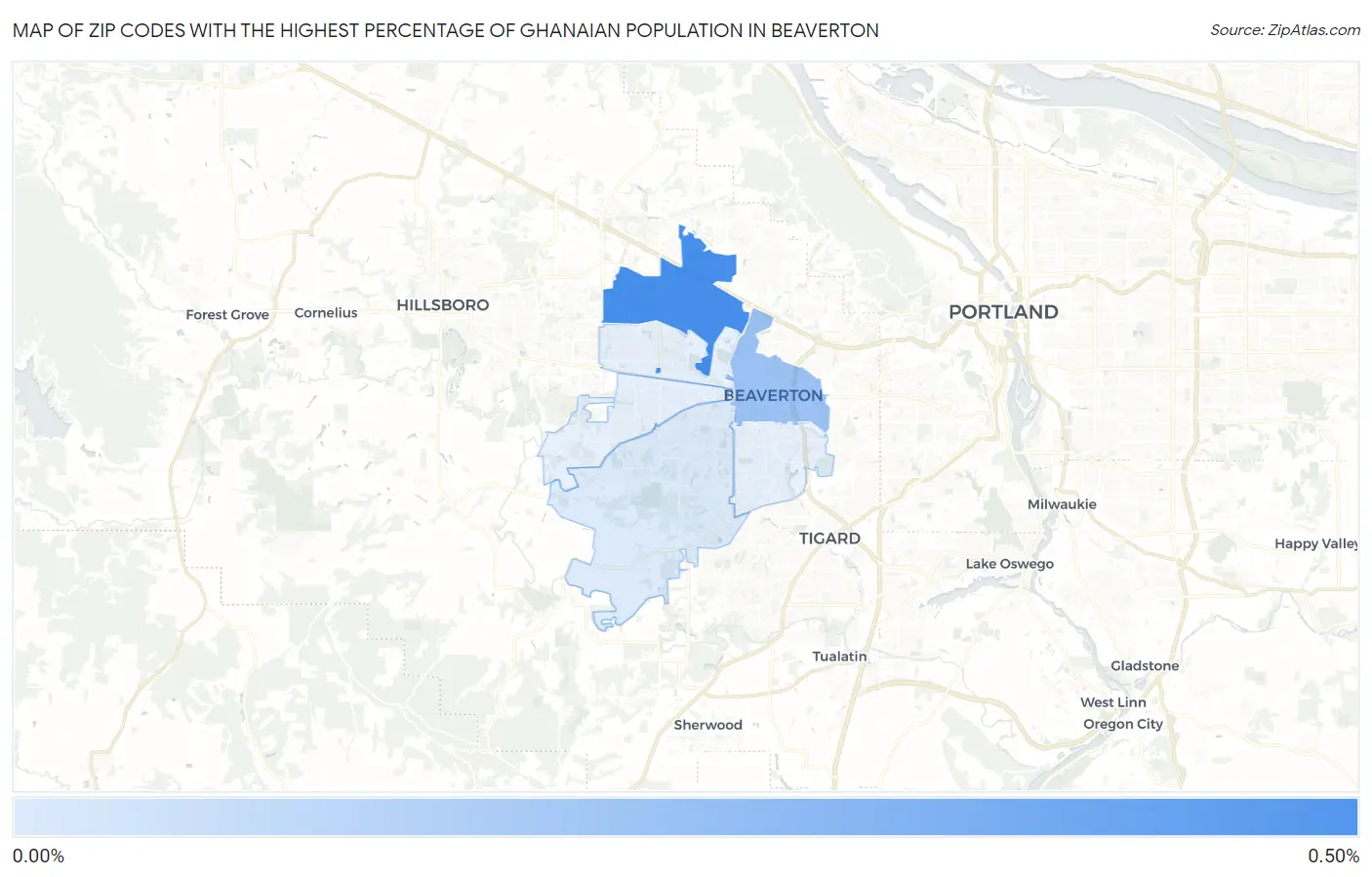 Zip Codes with the Highest Percentage of Ghanaian Population in Beaverton Map