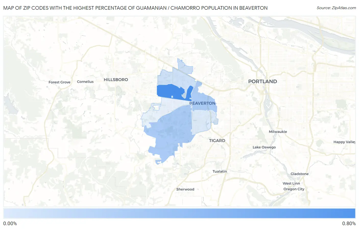 Zip Codes with the Highest Percentage of Guamanian / Chamorro Population in Beaverton Map