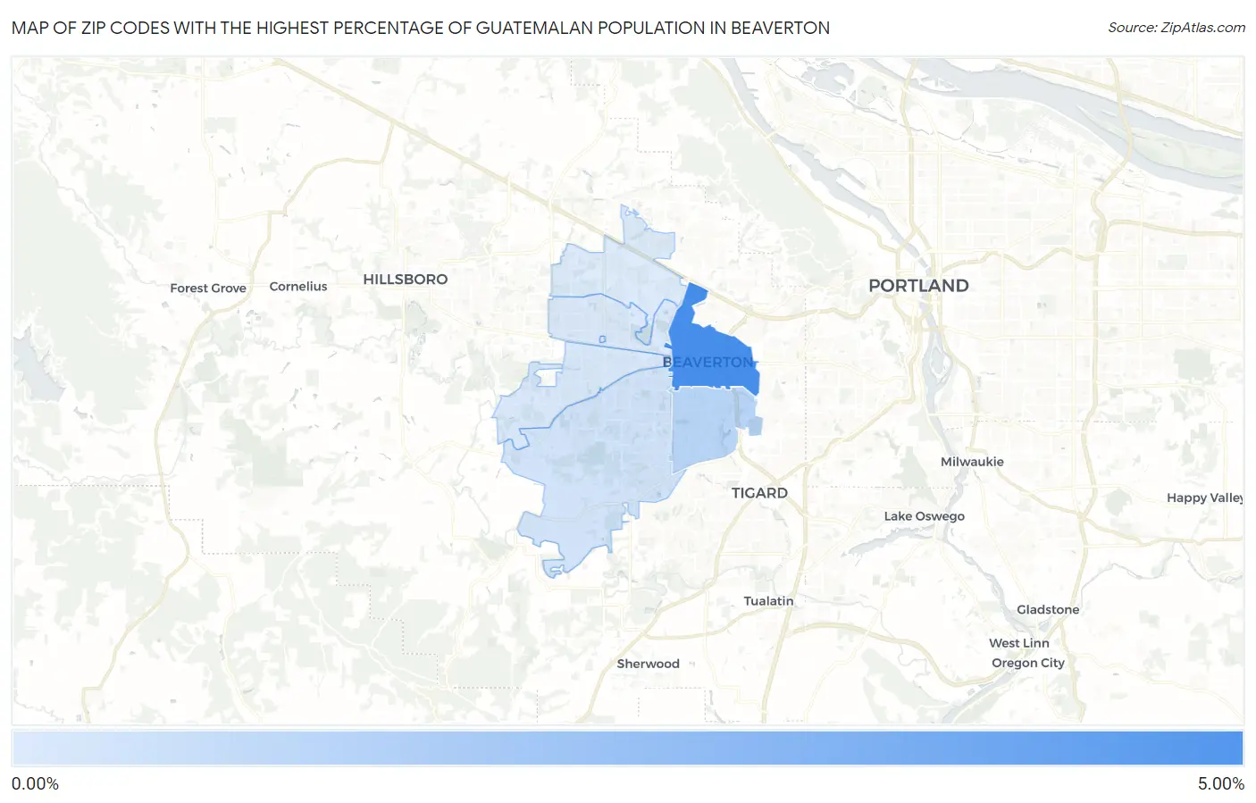 Zip Codes with the Highest Percentage of Guatemalan Population in Beaverton Map