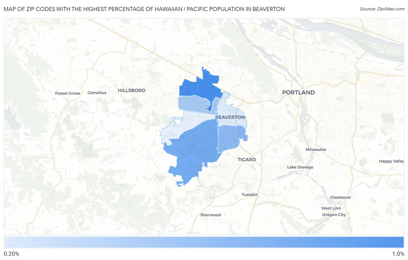 Zip Codes with the Highest Percentage of Hawaiian / Pacific Population in Beaverton Map