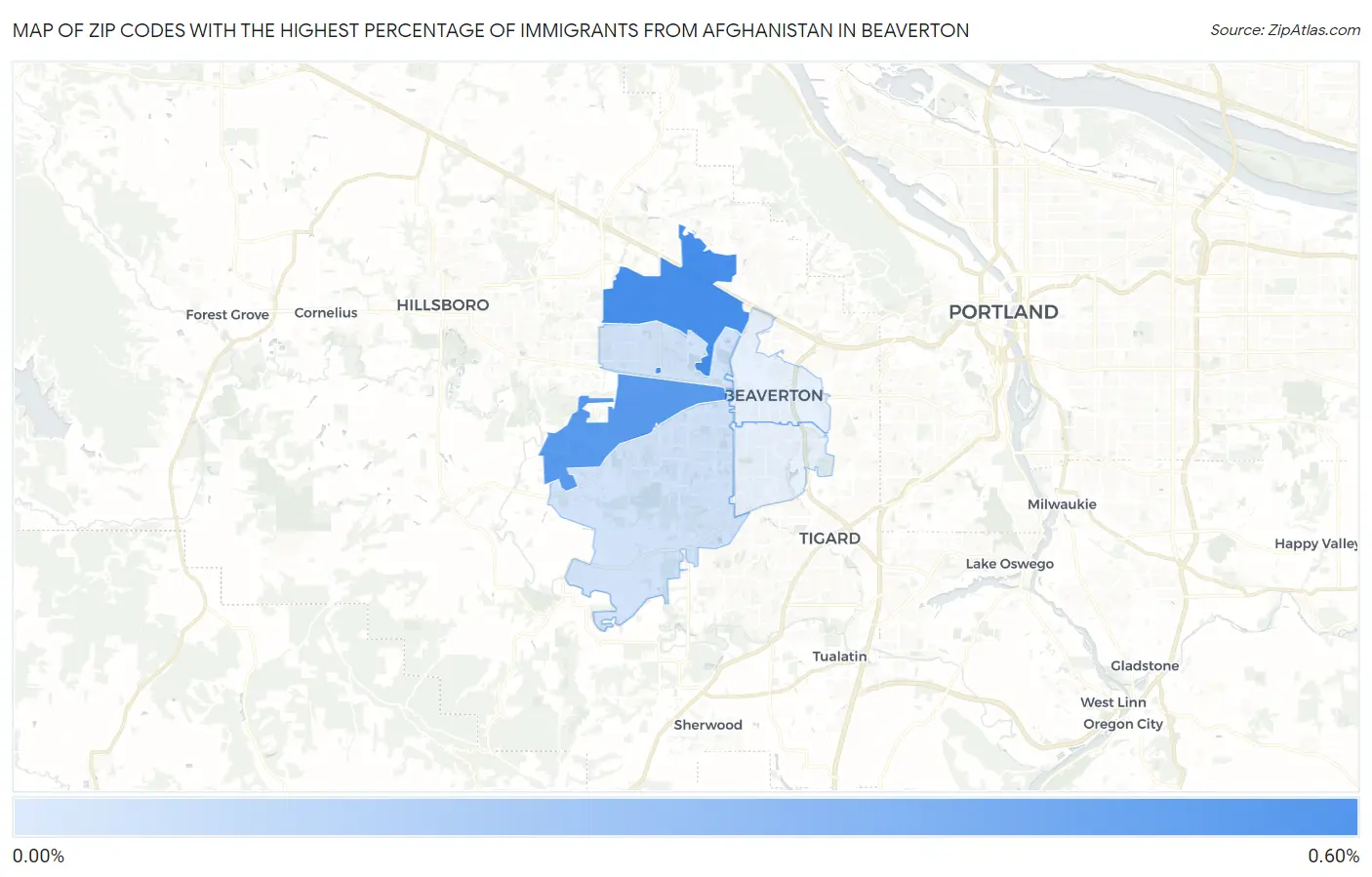 Zip Codes with the Highest Percentage of Immigrants from Afghanistan in Beaverton Map