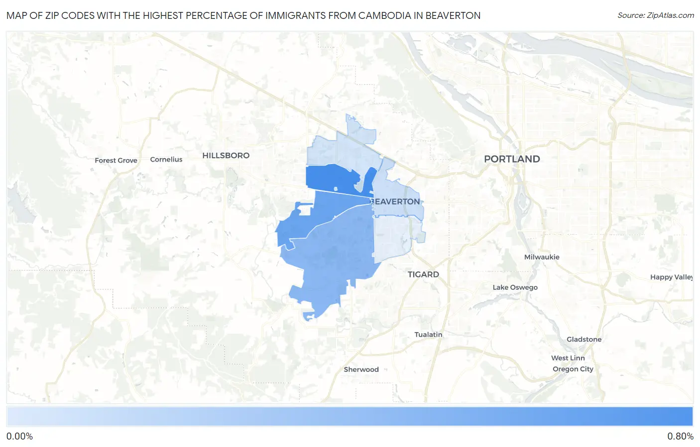 Zip Codes with the Highest Percentage of Immigrants from Cambodia in Beaverton Map