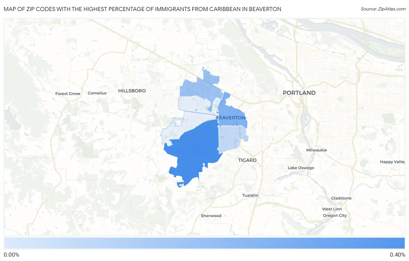 Zip Codes with the Highest Percentage of Immigrants from Caribbean in Beaverton Map