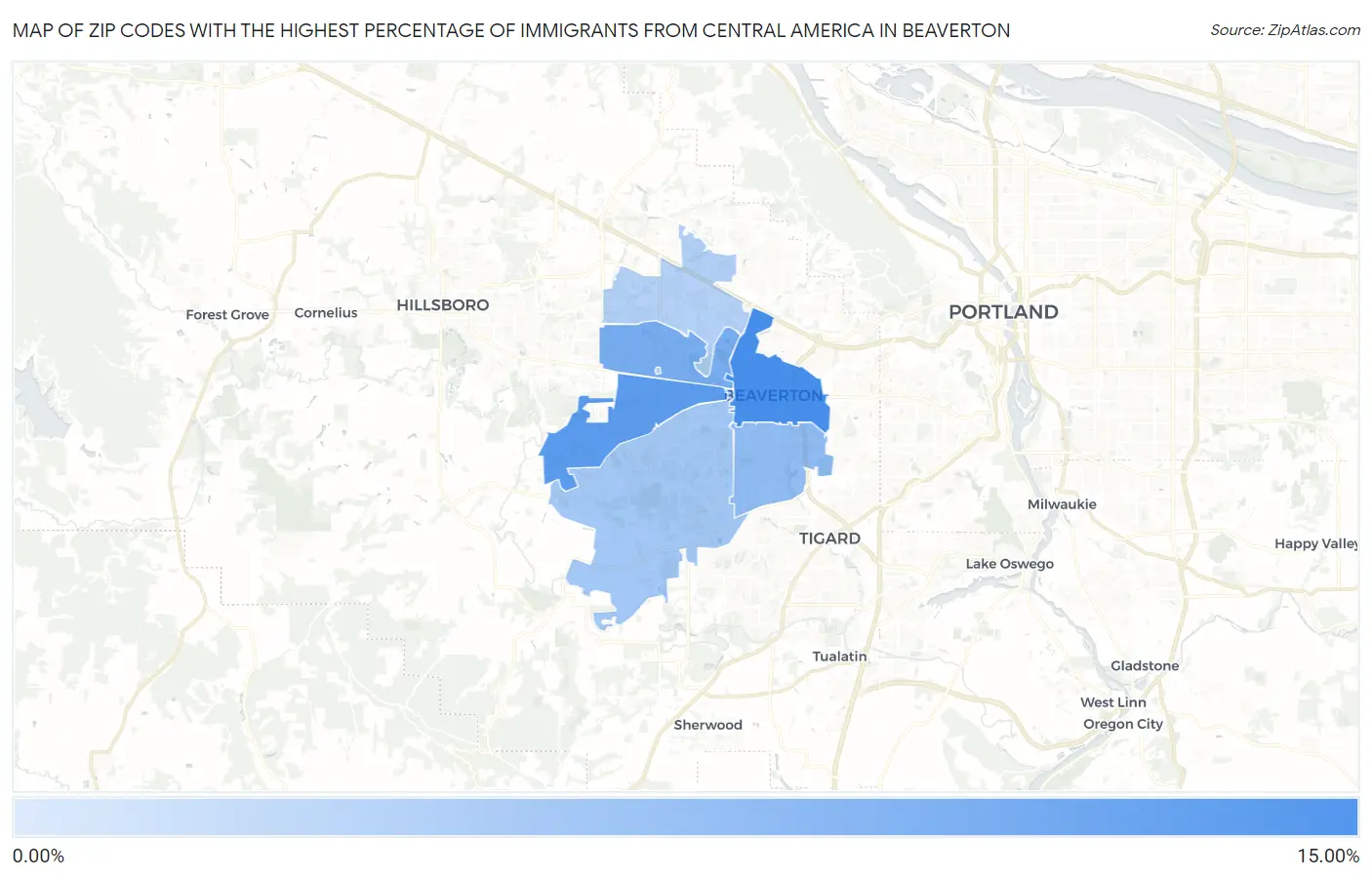 Zip Codes with the Highest Percentage of Immigrants from Central America in Beaverton Map