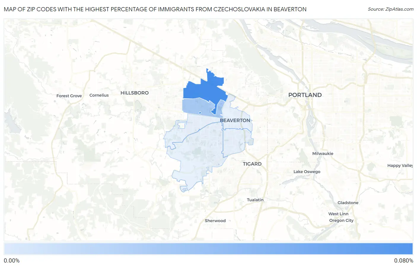 Zip Codes with the Highest Percentage of Immigrants from Czechoslovakia in Beaverton Map