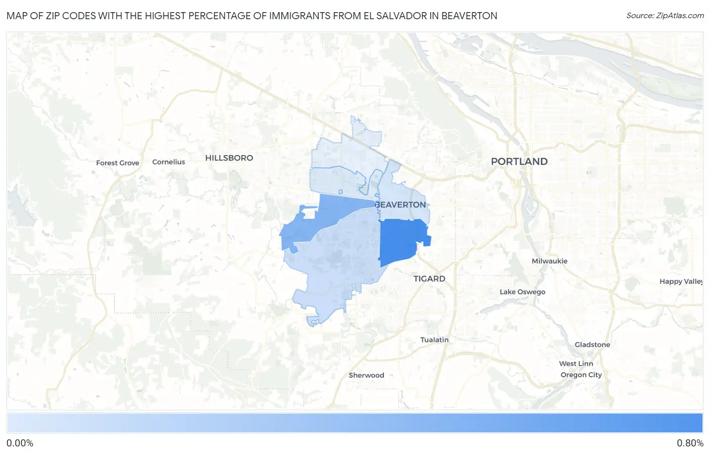 Zip Codes with the Highest Percentage of Immigrants from El Salvador in Beaverton Map