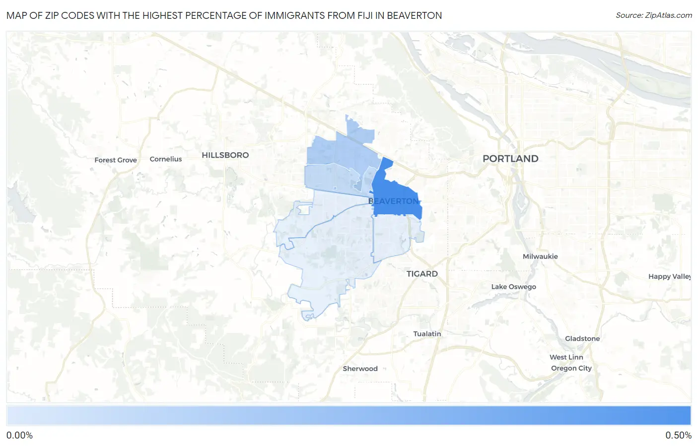Zip Codes with the Highest Percentage of Immigrants from Fiji in Beaverton Map