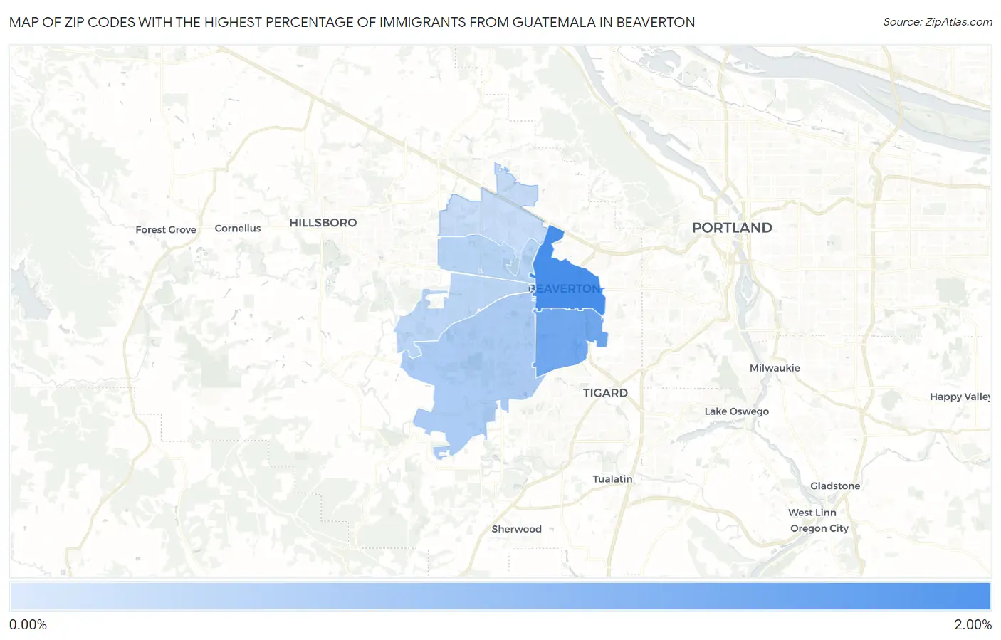 Zip Codes with the Highest Percentage of Immigrants from Guatemala in Beaverton Map
