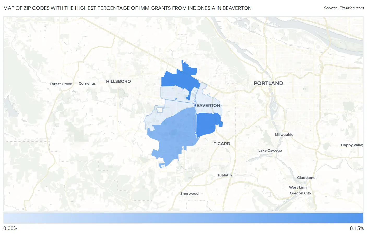 Zip Codes with the Highest Percentage of Immigrants from Indonesia in Beaverton Map
