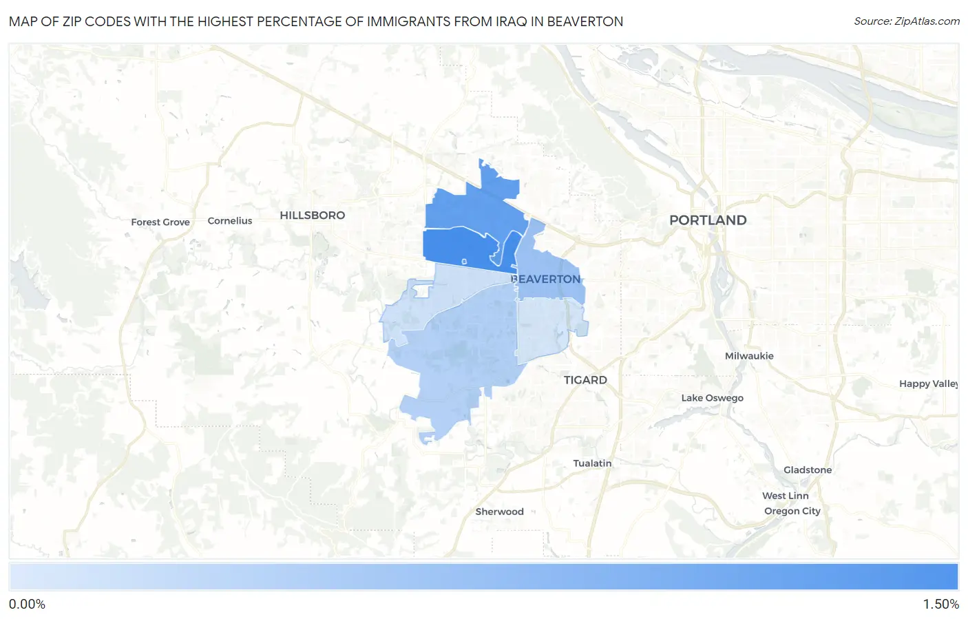 Zip Codes with the Highest Percentage of Immigrants from Iraq in Beaverton Map
