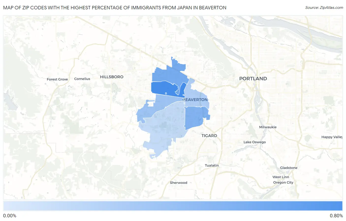 Zip Codes with the Highest Percentage of Immigrants from Japan in Beaverton Map