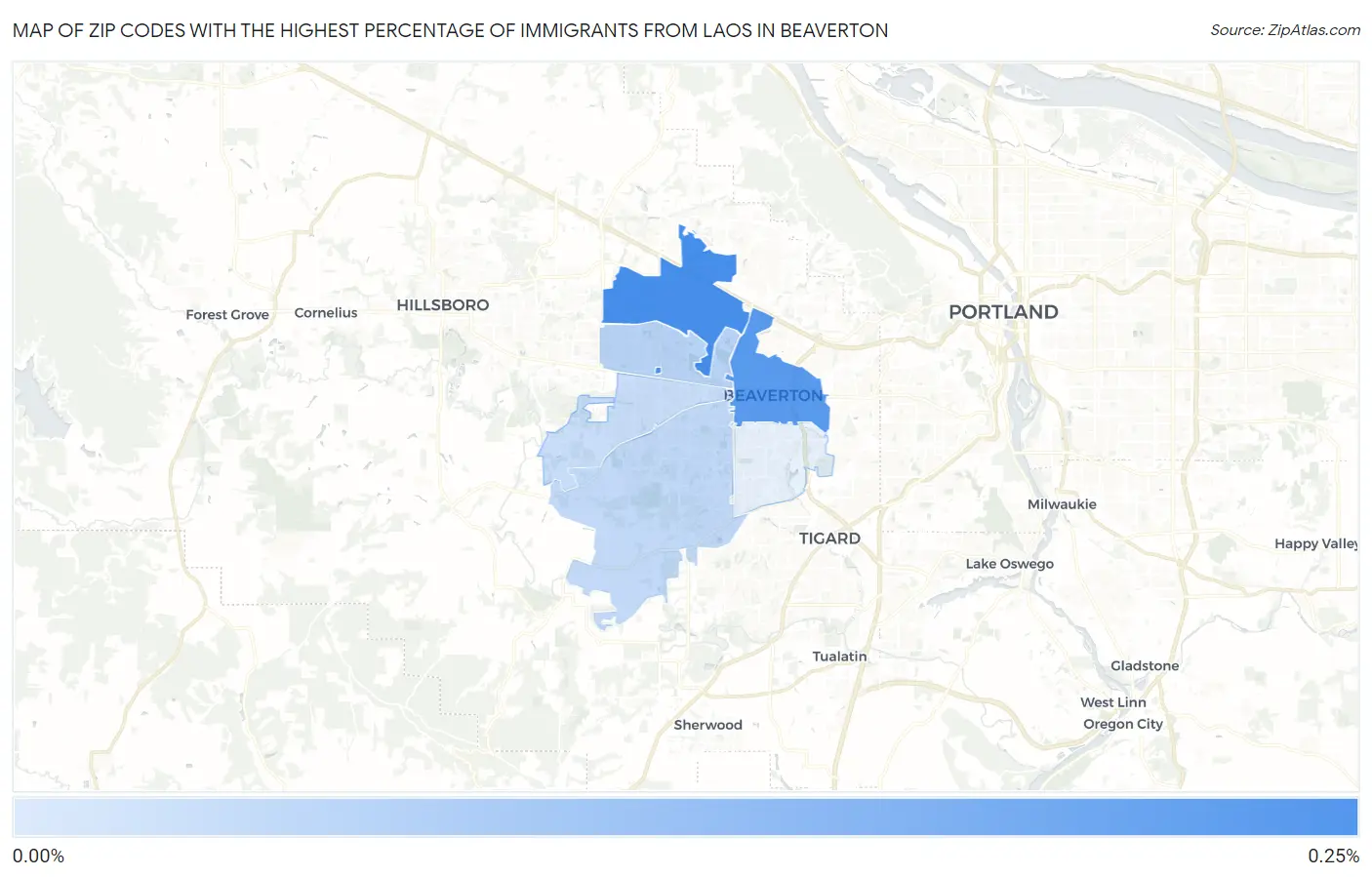 Zip Codes with the Highest Percentage of Immigrants from Laos in Beaverton Map