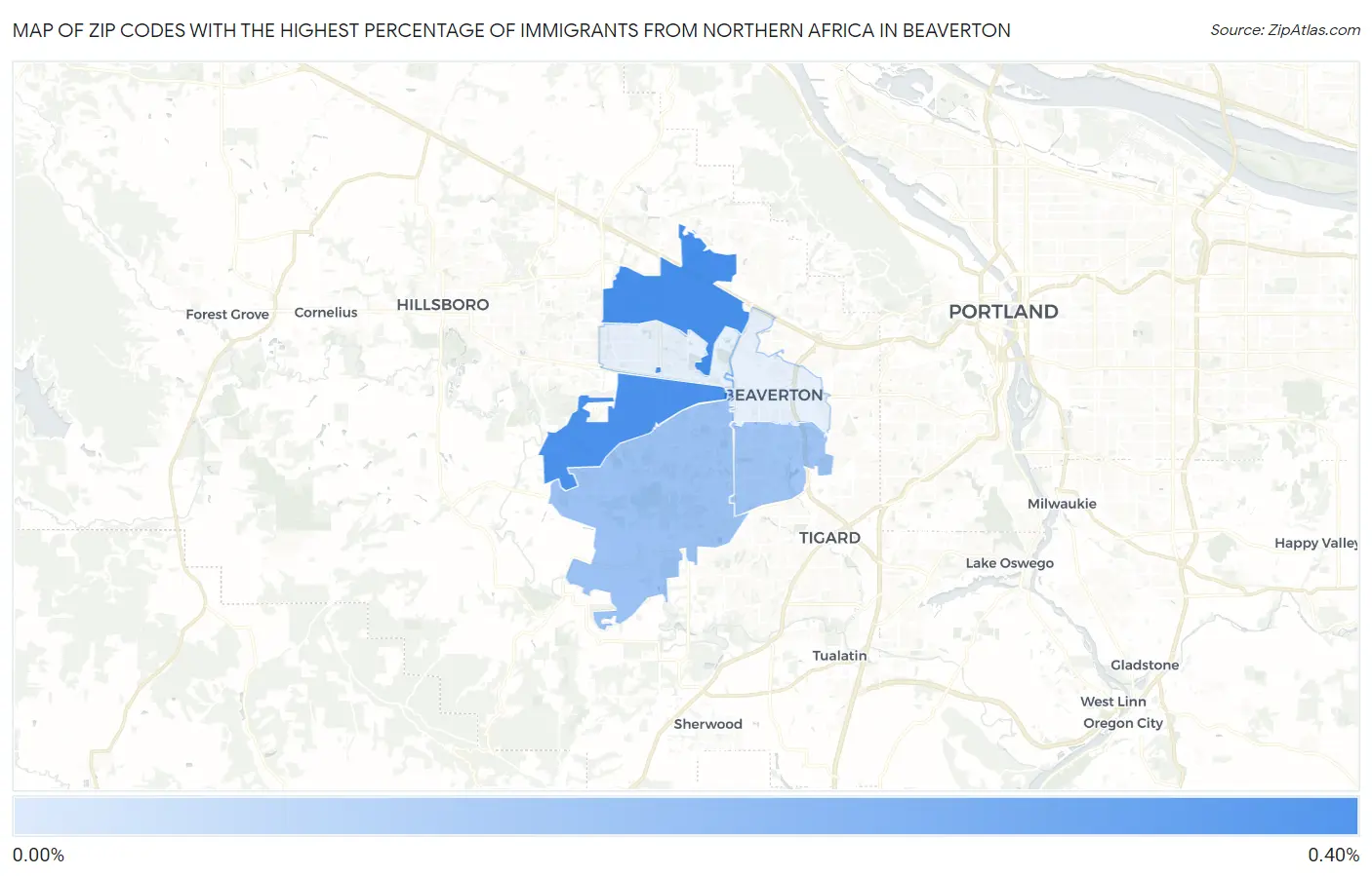 Zip Codes with the Highest Percentage of Immigrants from Northern Africa in Beaverton Map