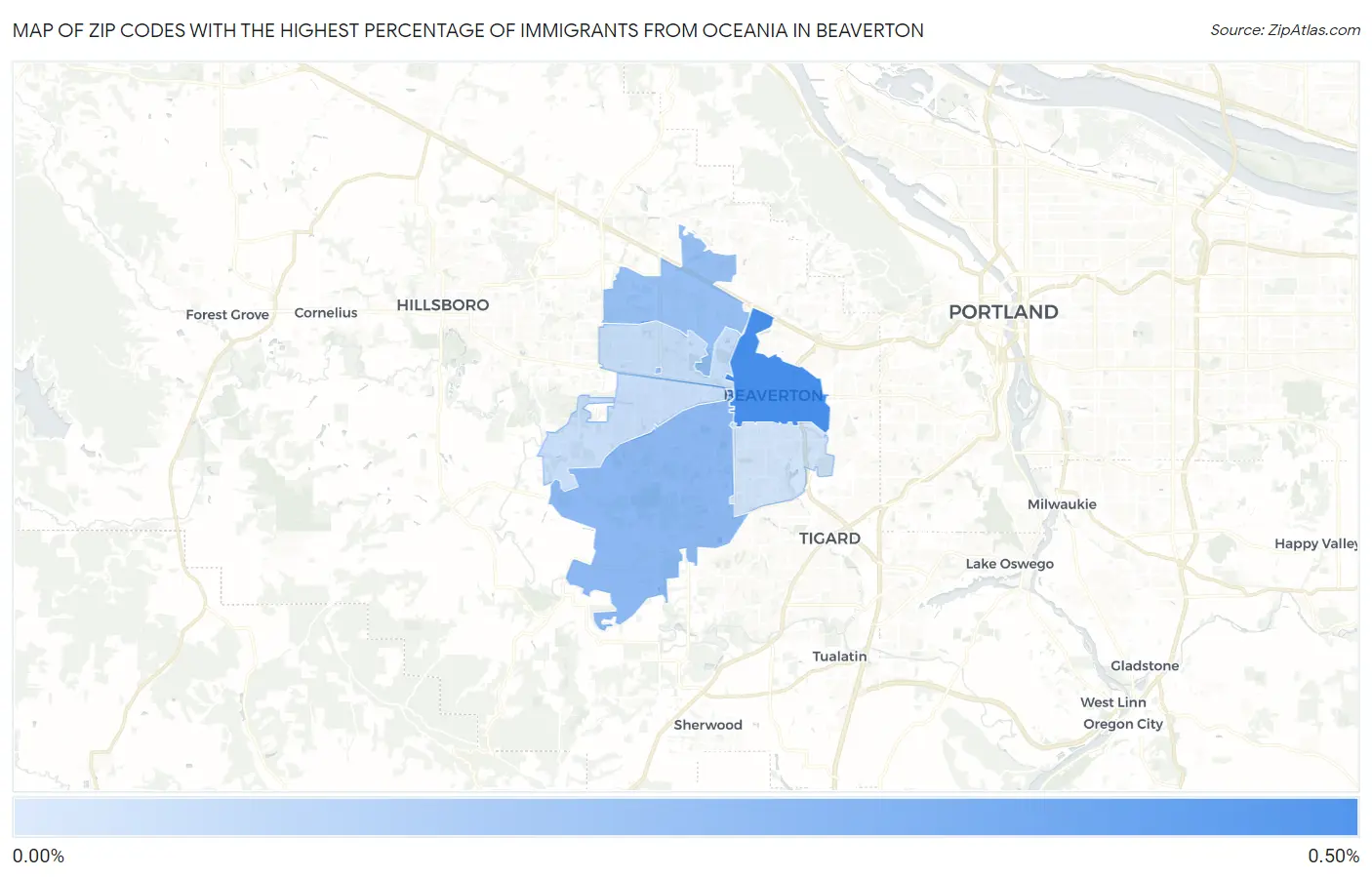 Zip Codes with the Highest Percentage of Immigrants from Oceania in Beaverton Map