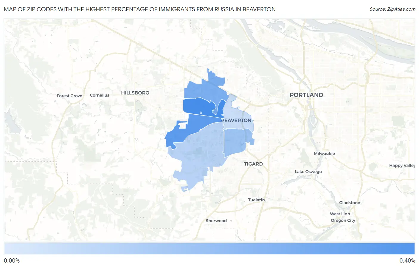 Zip Codes with the Highest Percentage of Immigrants from Russia in Beaverton Map