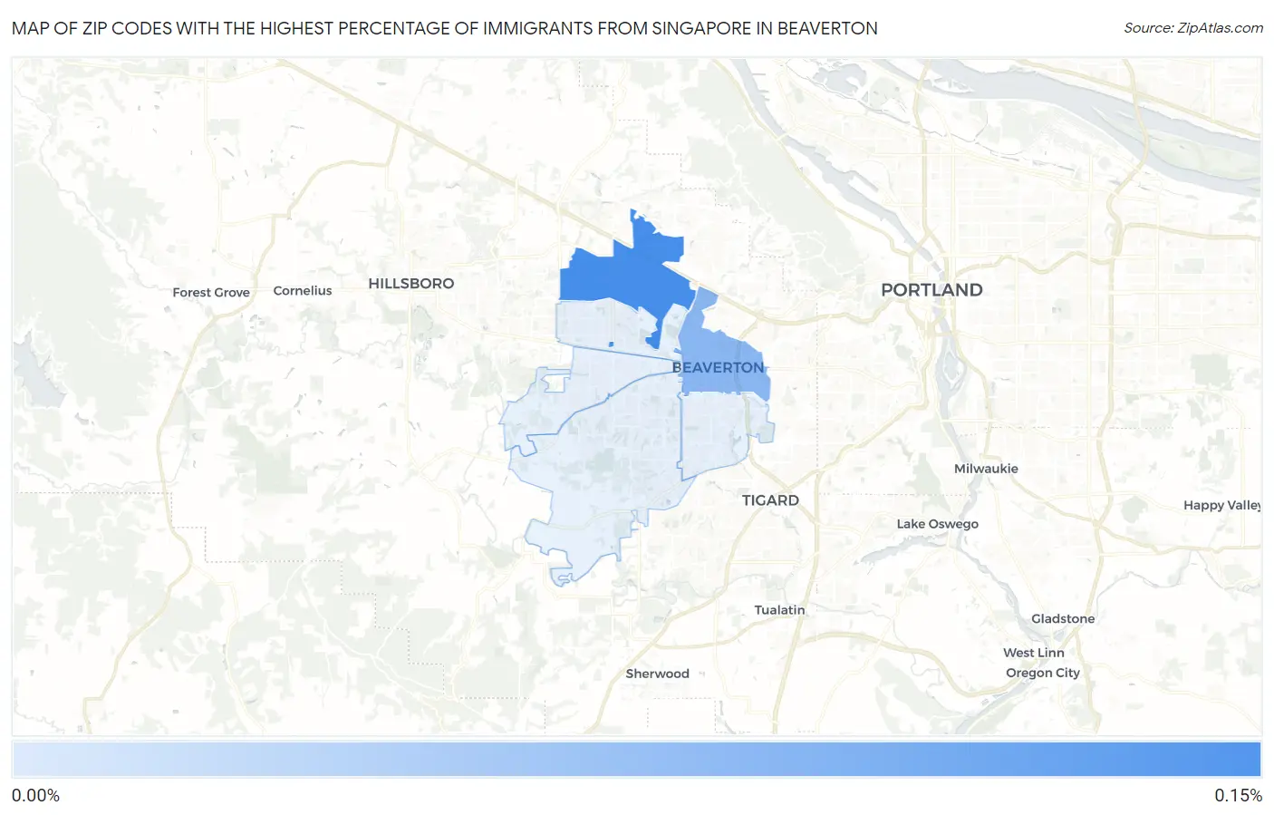 Zip Codes with the Highest Percentage of Immigrants from Singapore in Beaverton Map