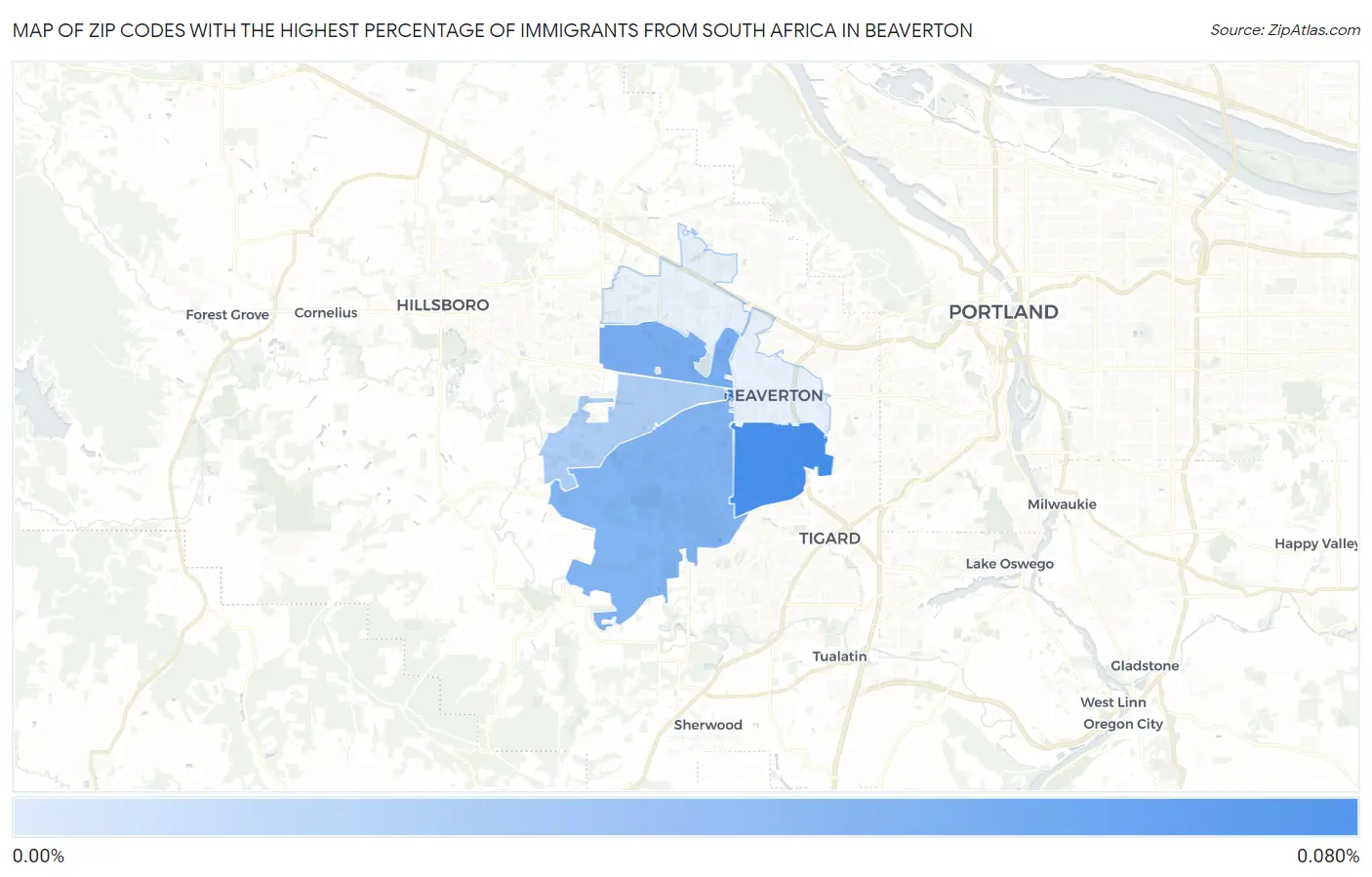 Zip Codes with the Highest Percentage of Immigrants from South Africa in Beaverton Map