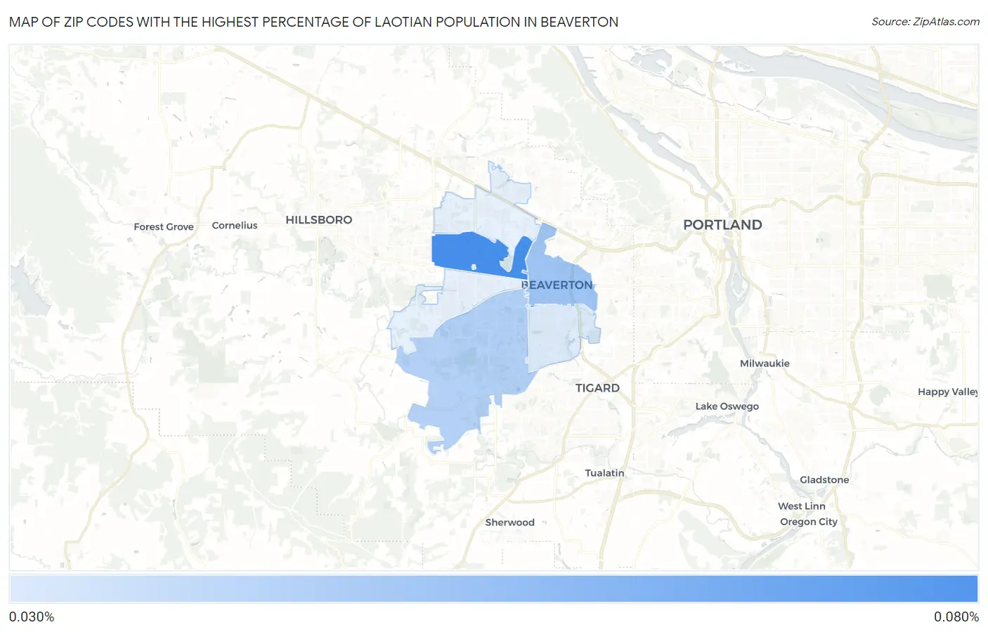 Zip Codes with the Highest Percentage of Laotian Population in Beaverton Map
