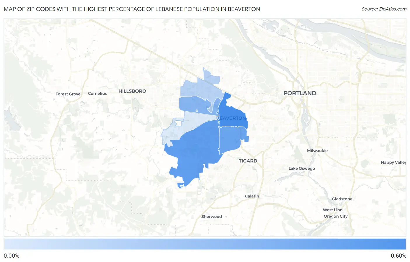 Zip Codes with the Highest Percentage of Lebanese Population in Beaverton Map