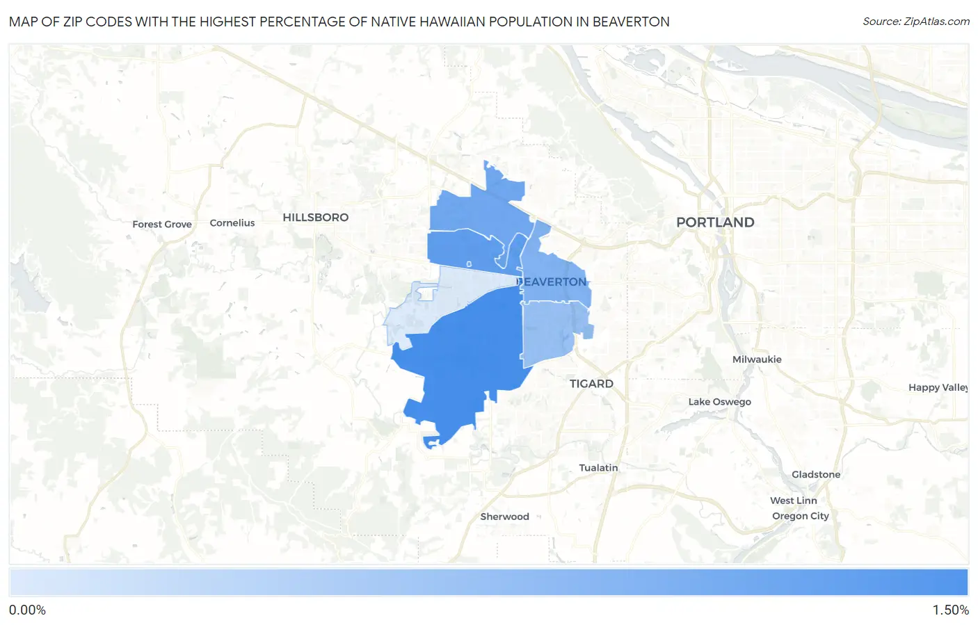 Zip Codes with the Highest Percentage of Native Hawaiian Population in Beaverton Map