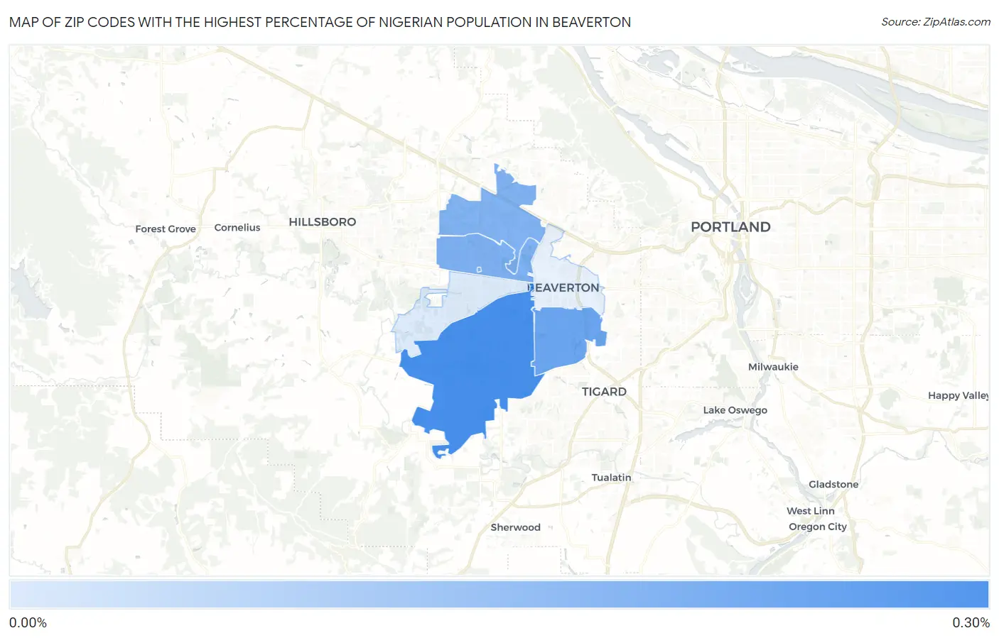 Zip Codes with the Highest Percentage of Nigerian Population in Beaverton Map