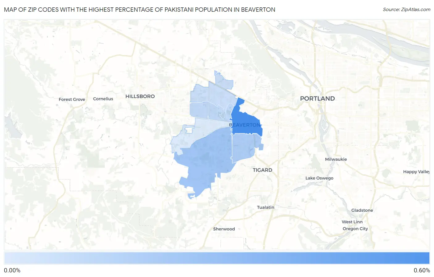 Zip Codes with the Highest Percentage of Pakistani Population in Beaverton Map