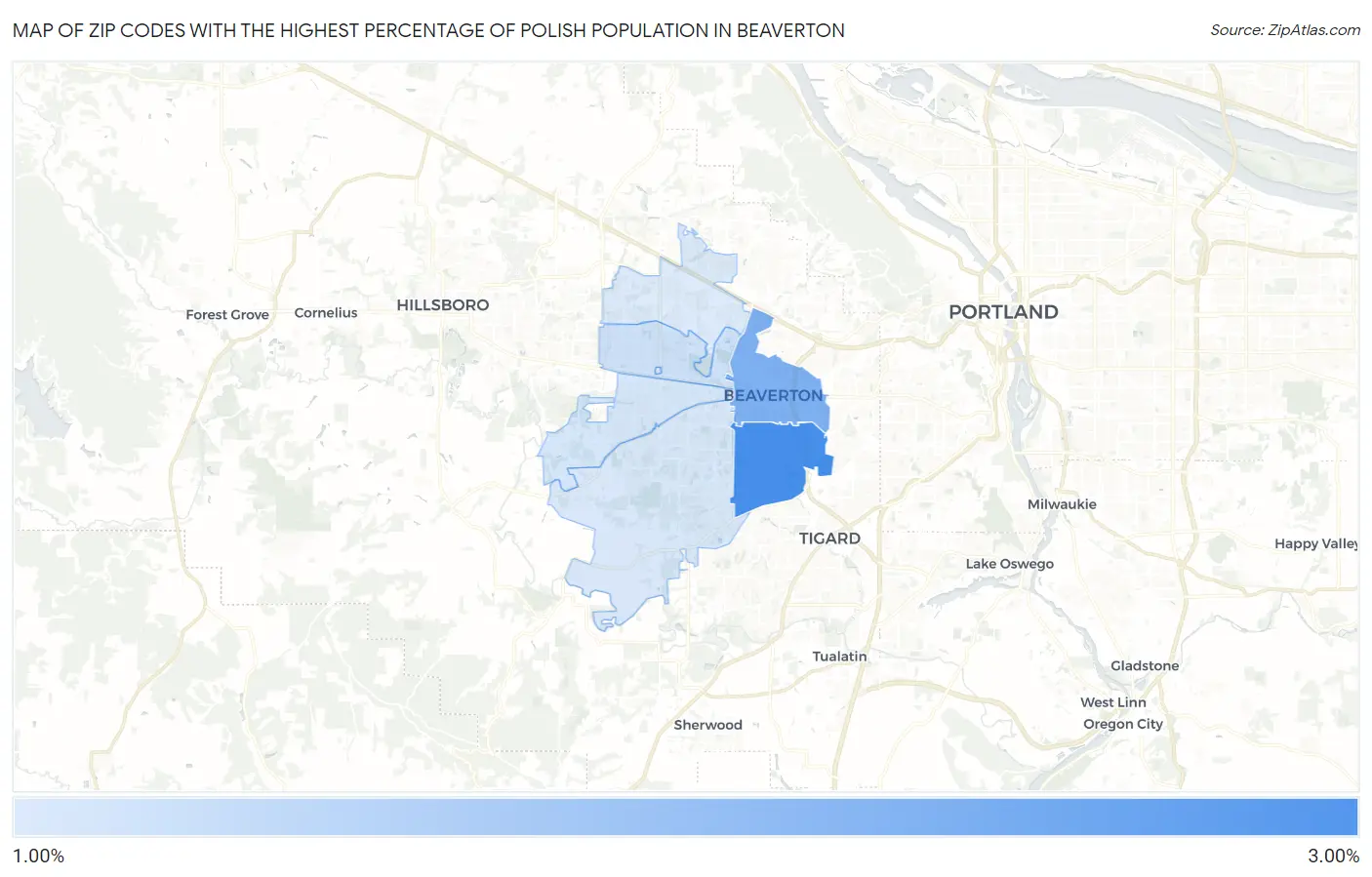 Zip Codes with the Highest Percentage of Polish Population in Beaverton Map