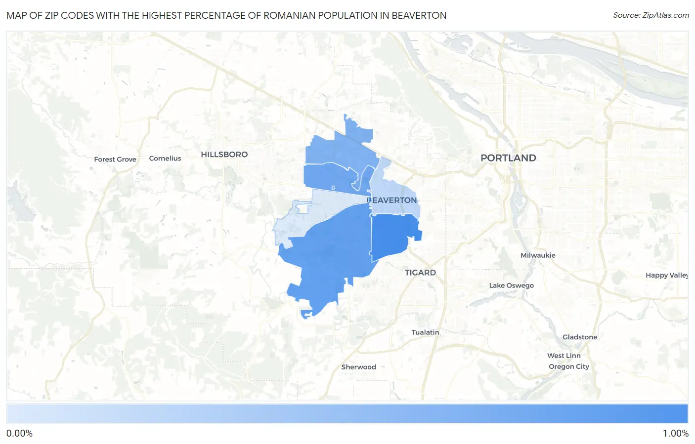 Zip Codes with the Highest Percentage of Romanian Population in Beaverton Map
