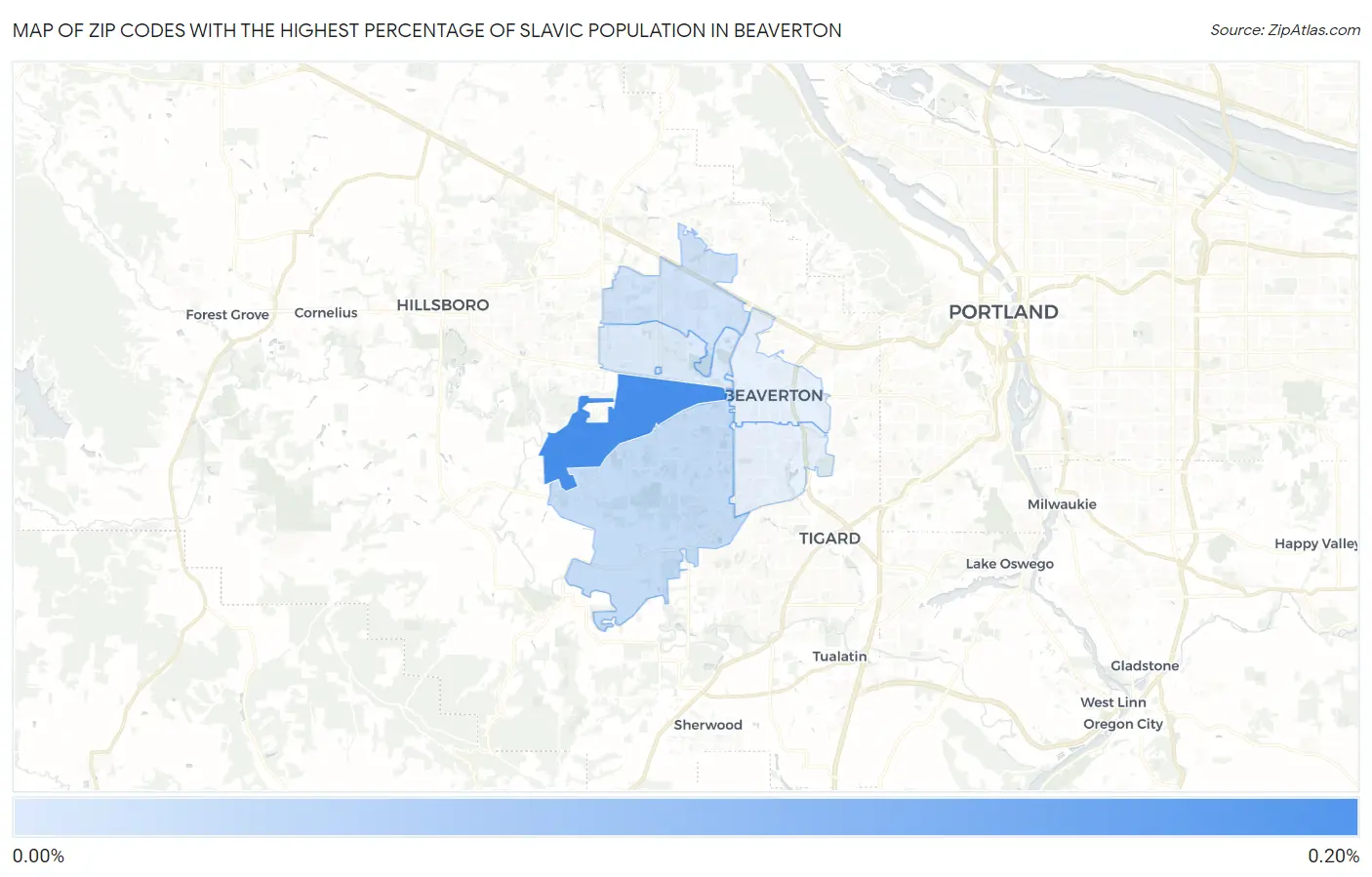Zip Codes with the Highest Percentage of Slavic Population in Beaverton Map