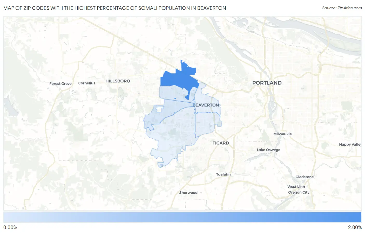 Zip Codes with the Highest Percentage of Somali Population in Beaverton Map