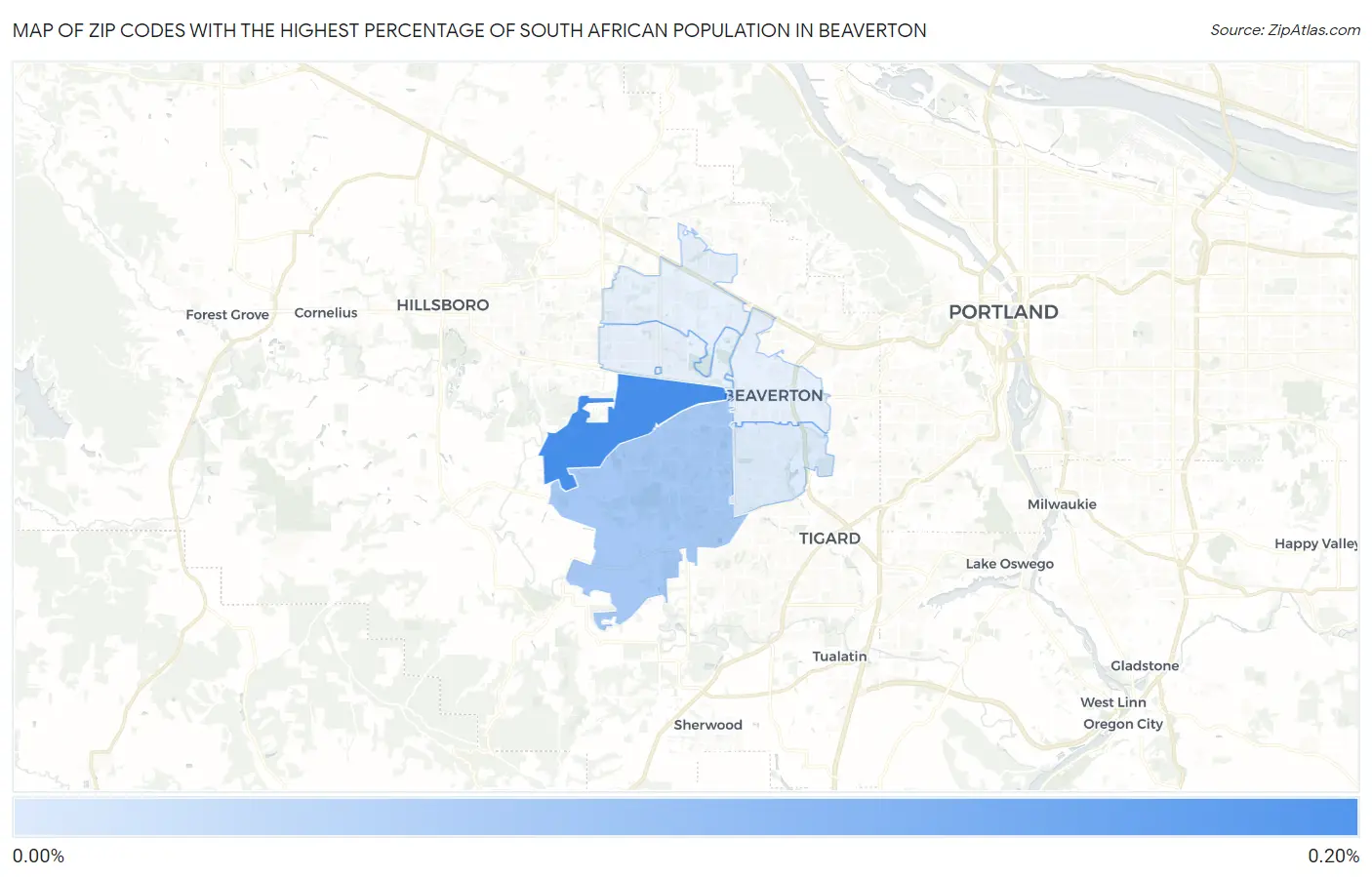 Zip Codes with the Highest Percentage of South African Population in Beaverton Map