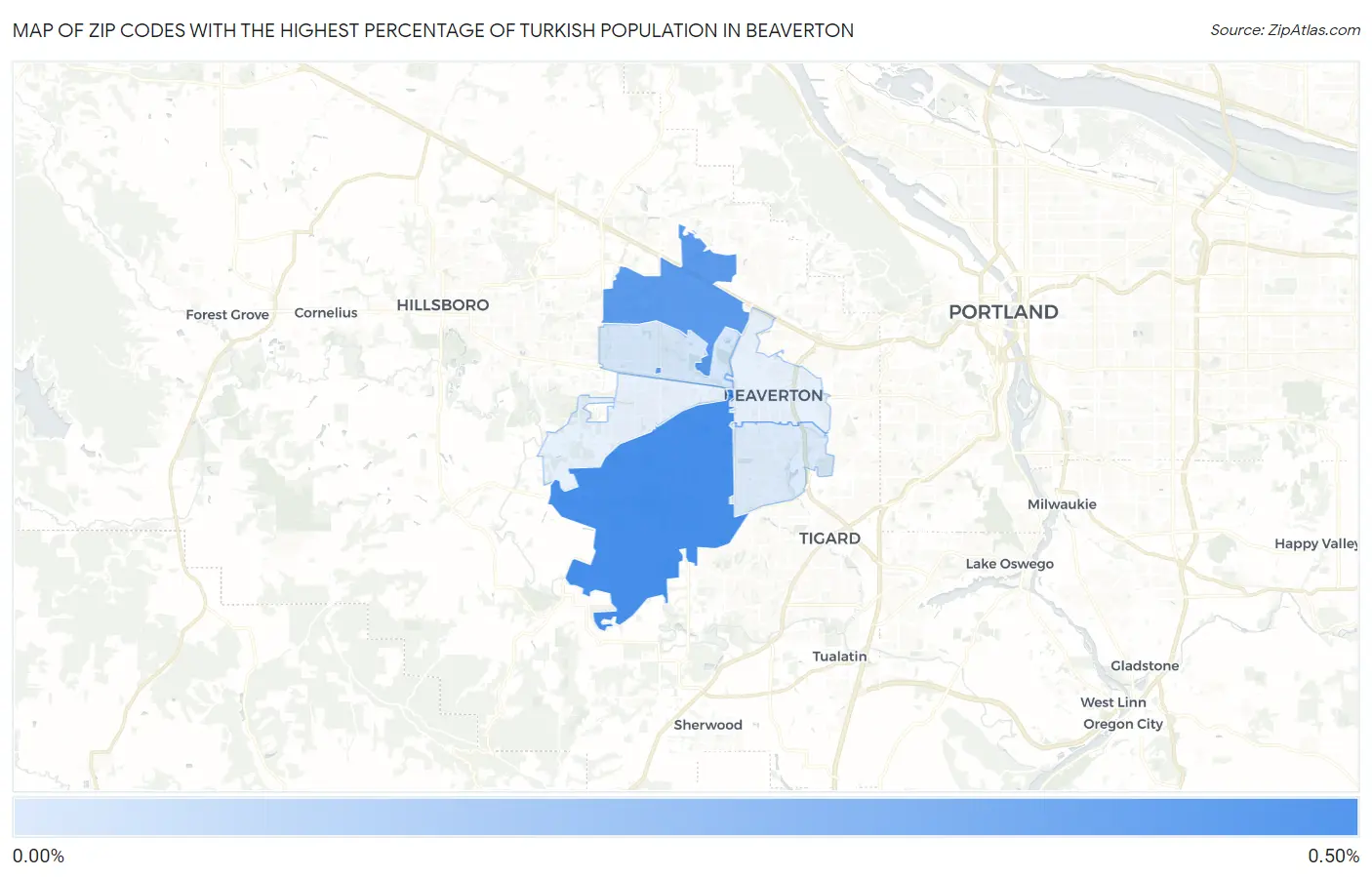Zip Codes with the Highest Percentage of Turkish Population in Beaverton Map