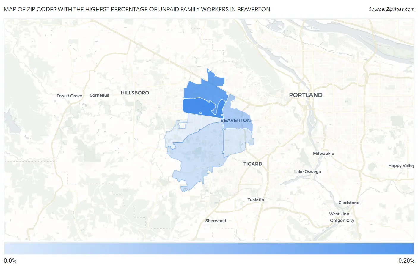 Zip Codes with the Highest Percentage of Unpaid Family Workers in Beaverton Map