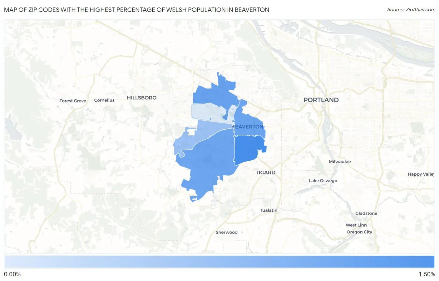Zip Codes with the Highest Percentage of Welsh Population in Beaverton Map
